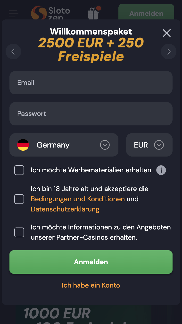 Slotozen Casino Registrierung